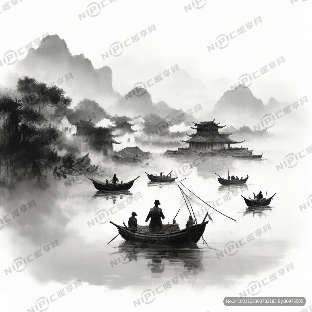 西江风景 渔村 码头 渔民打鱼