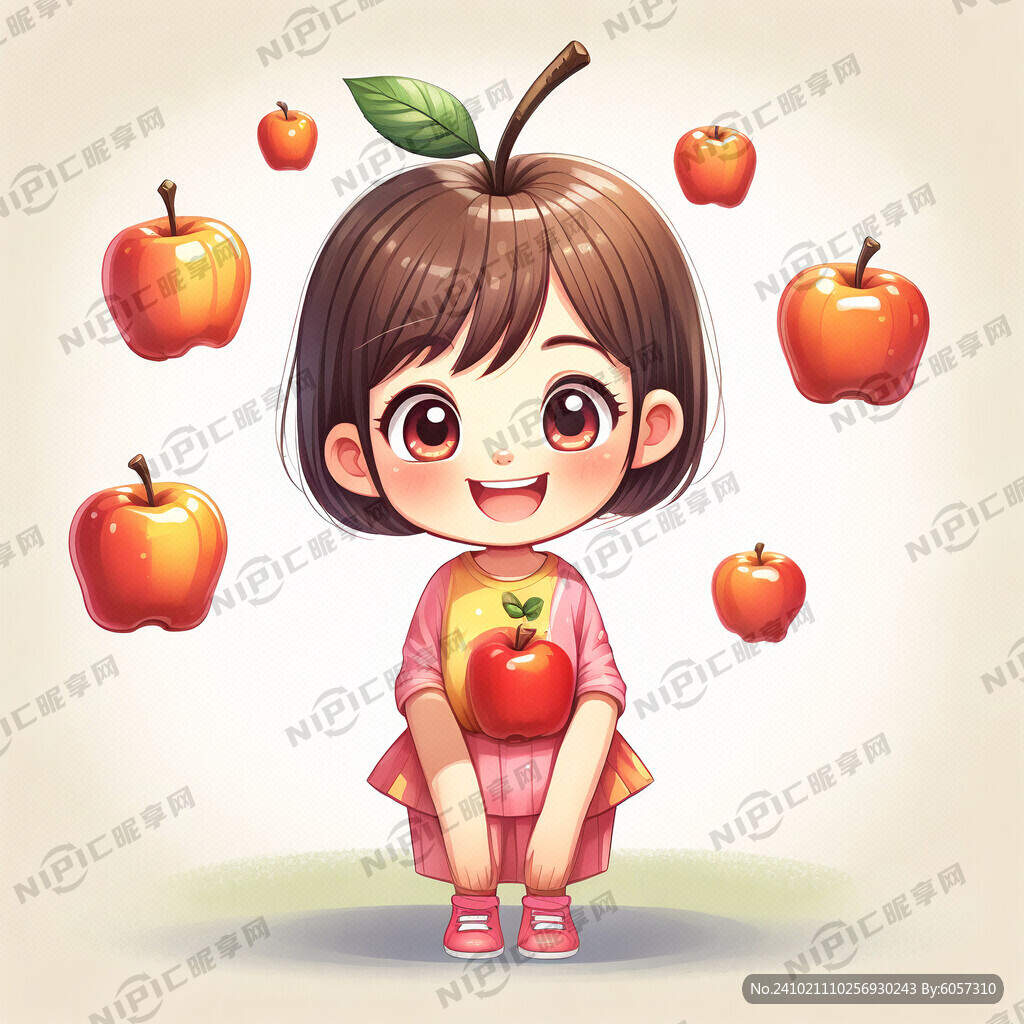 可爱卡通治愈系苹果女孩