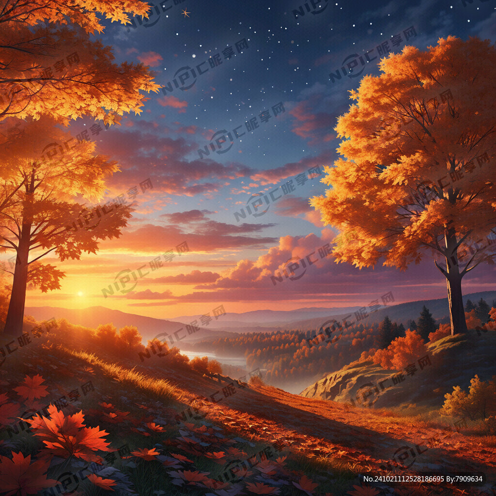 晚秋 夕阳 霞光 枫林