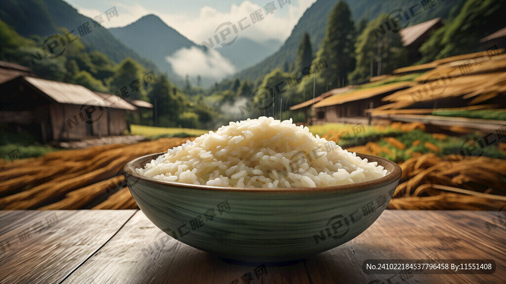 木桌子上放着晶莹玉色的碗