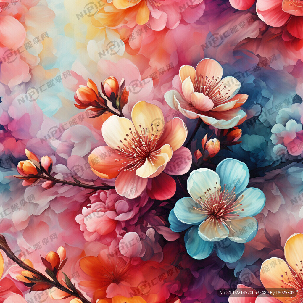 抽象色块桃花