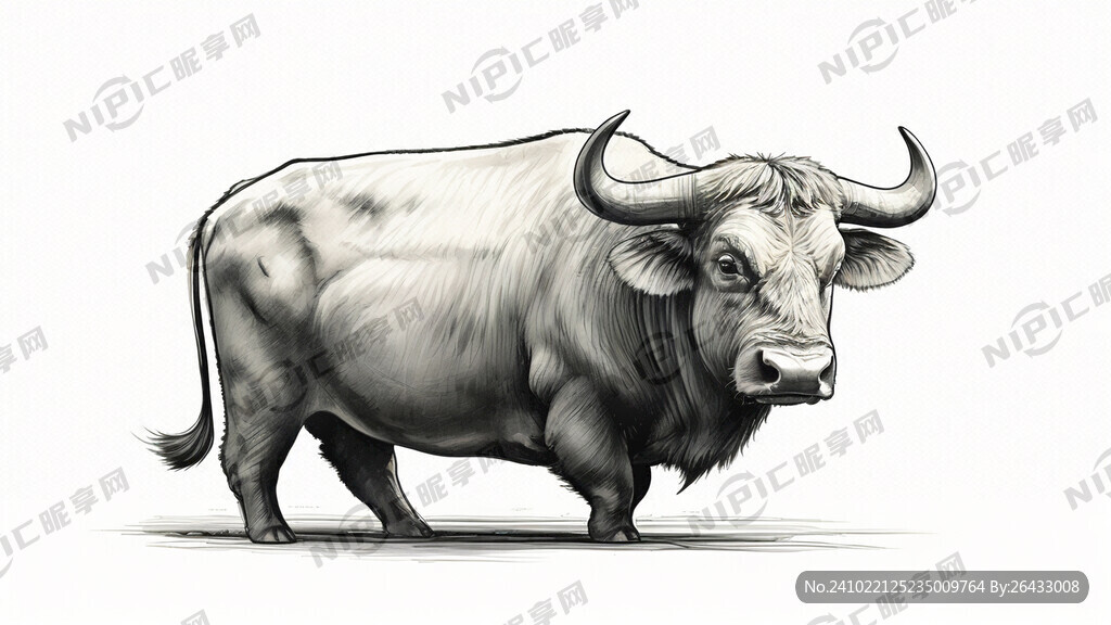 广西水牛侧转头线描