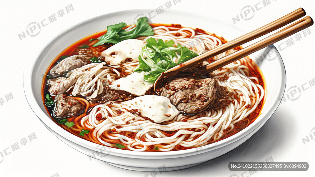 纯白底色 画一碗四川牛肉面