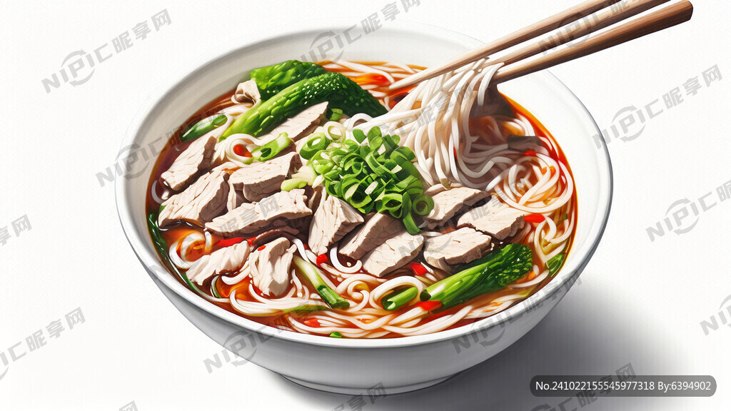 纯白底色 画一碗羊肉米粉