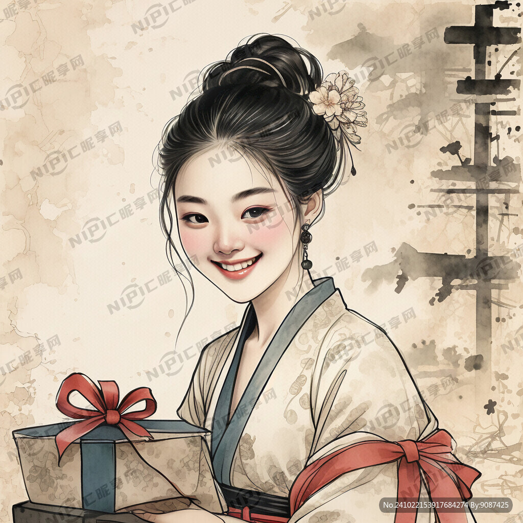 宋代的成年女性瓜子脸 微笑着