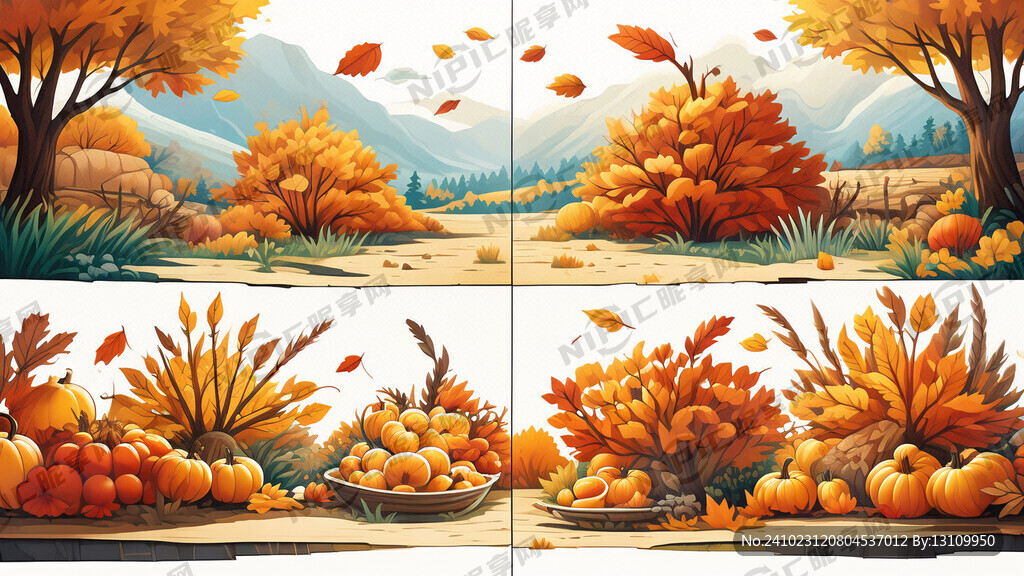 卡通秋天丰收长画卷