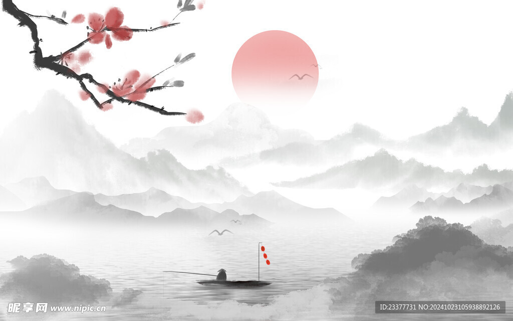 日出水墨画