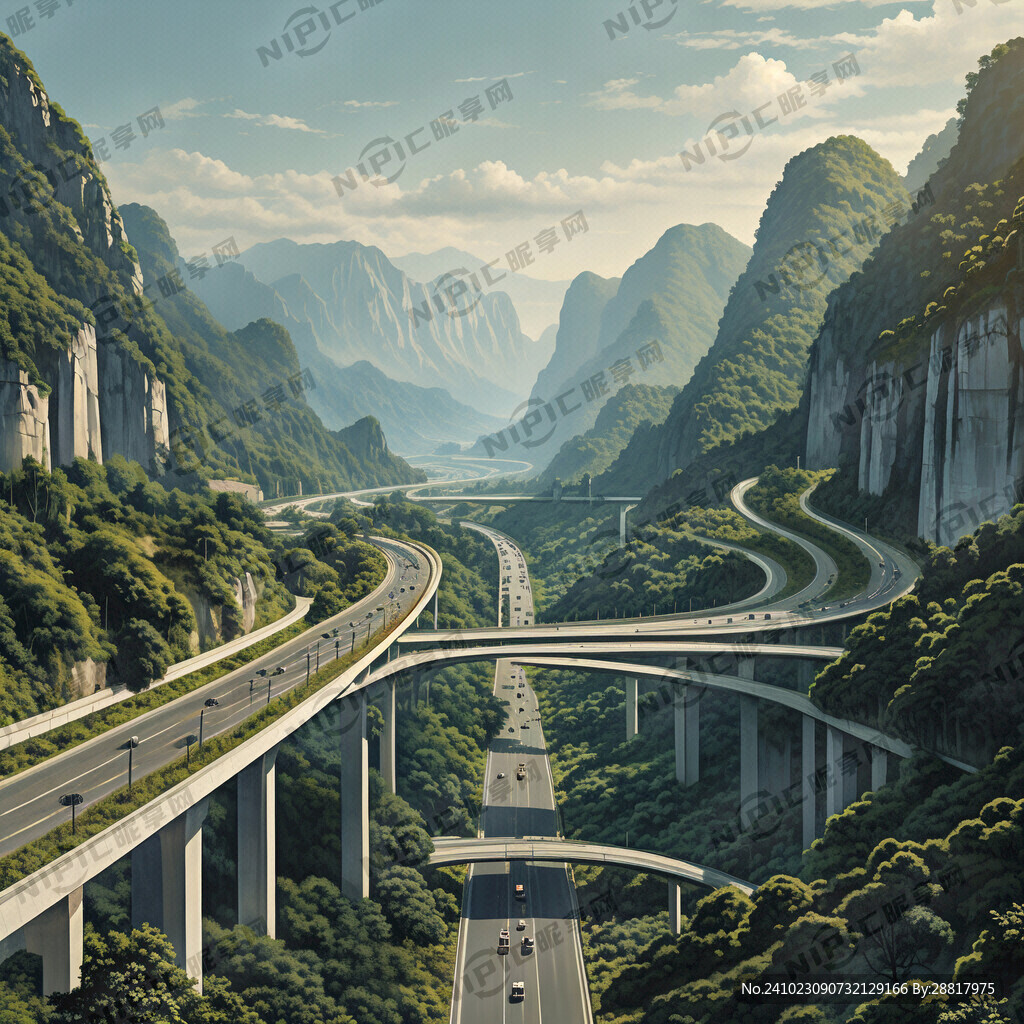 高速公路背景 山水元素浮雕元素