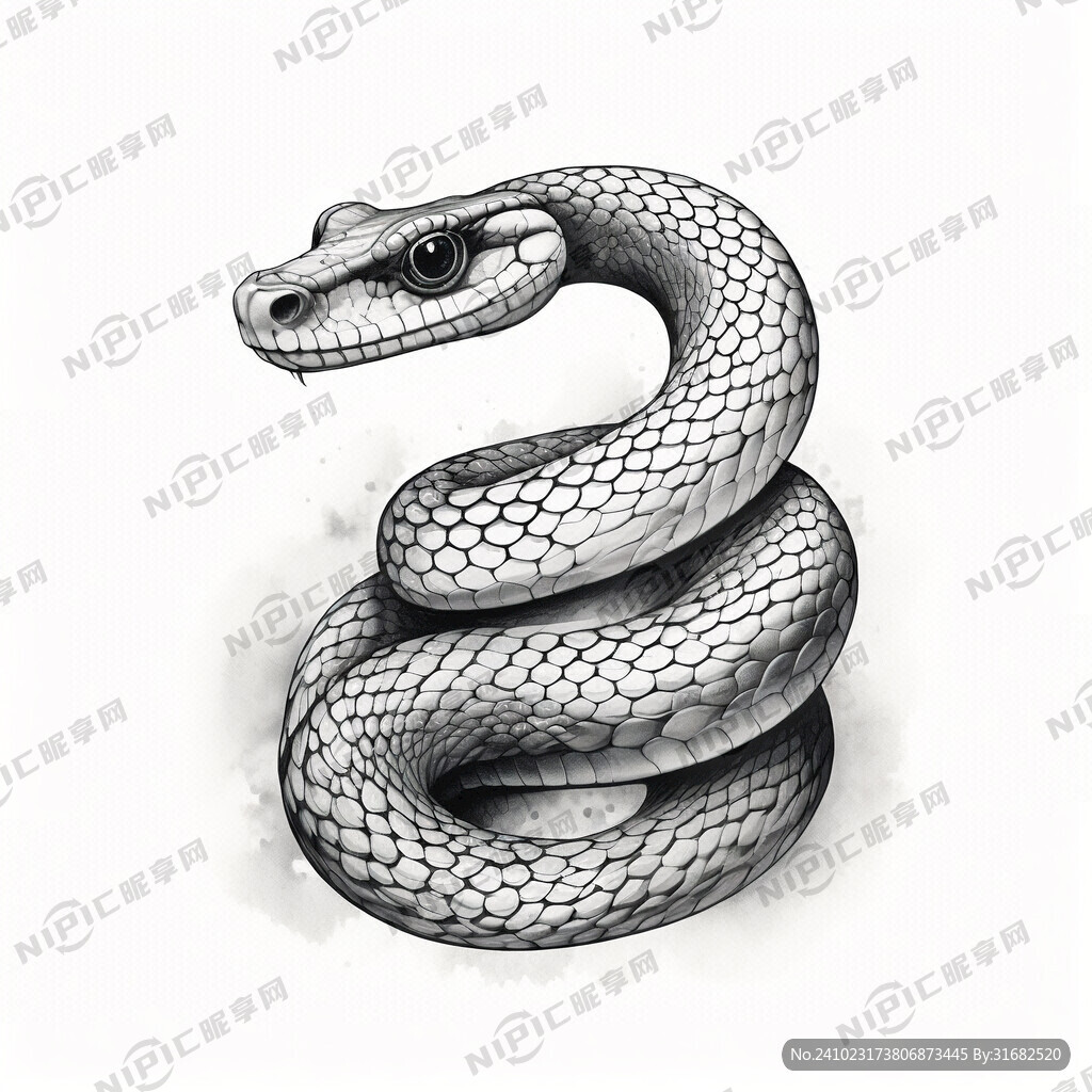 手绘 蛇 插画 黑白