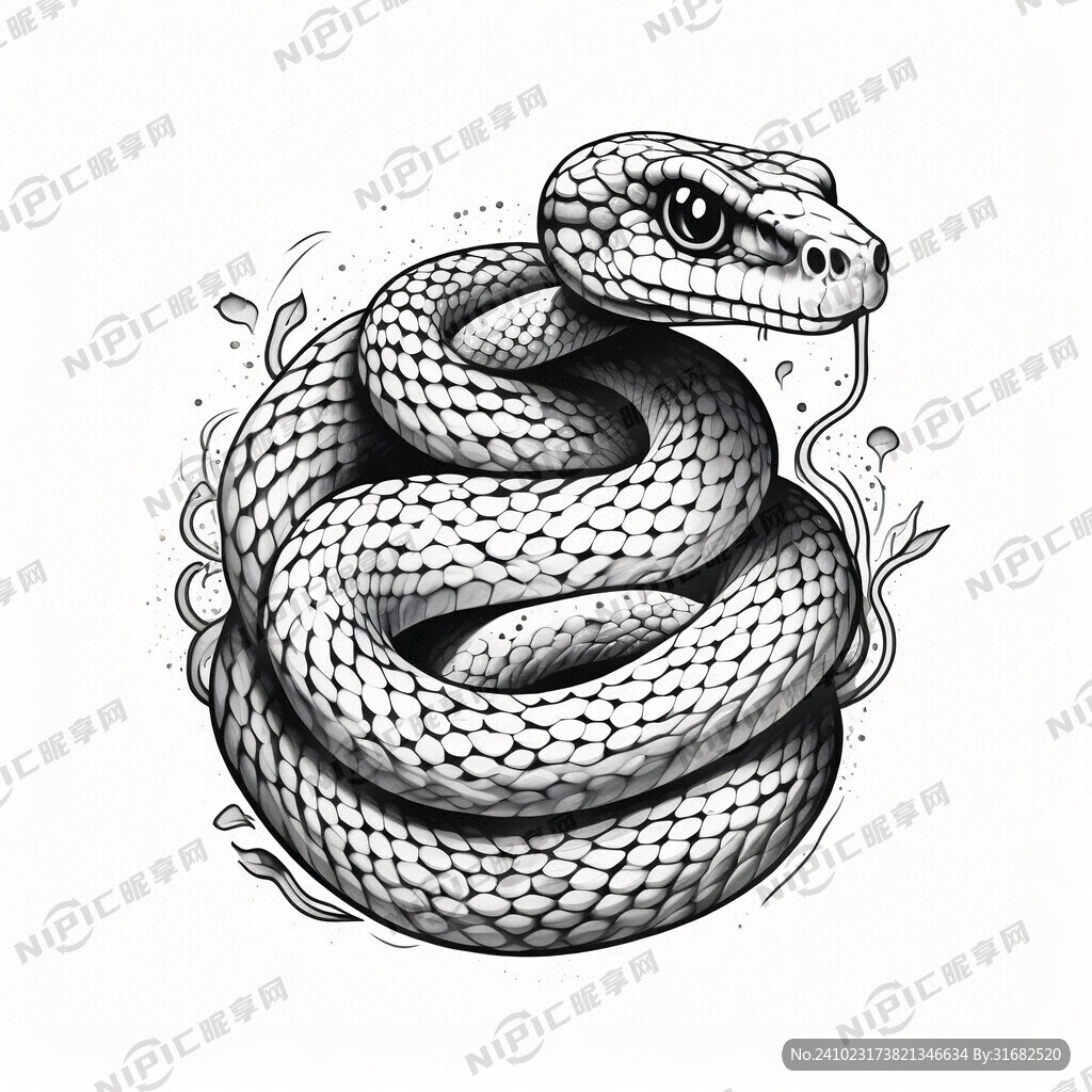 手绘 蛇 插画 黑白