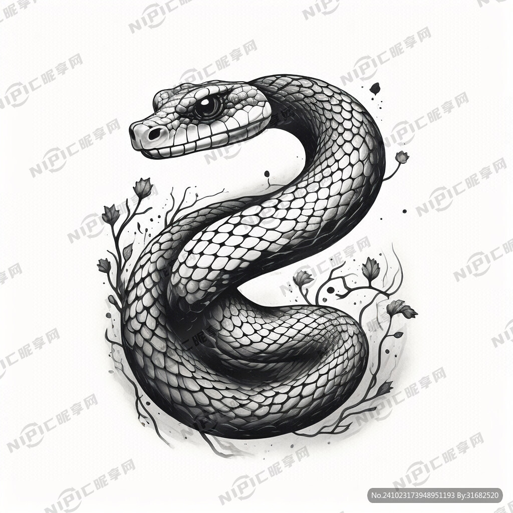 手绘 蛇 插画 黑白红