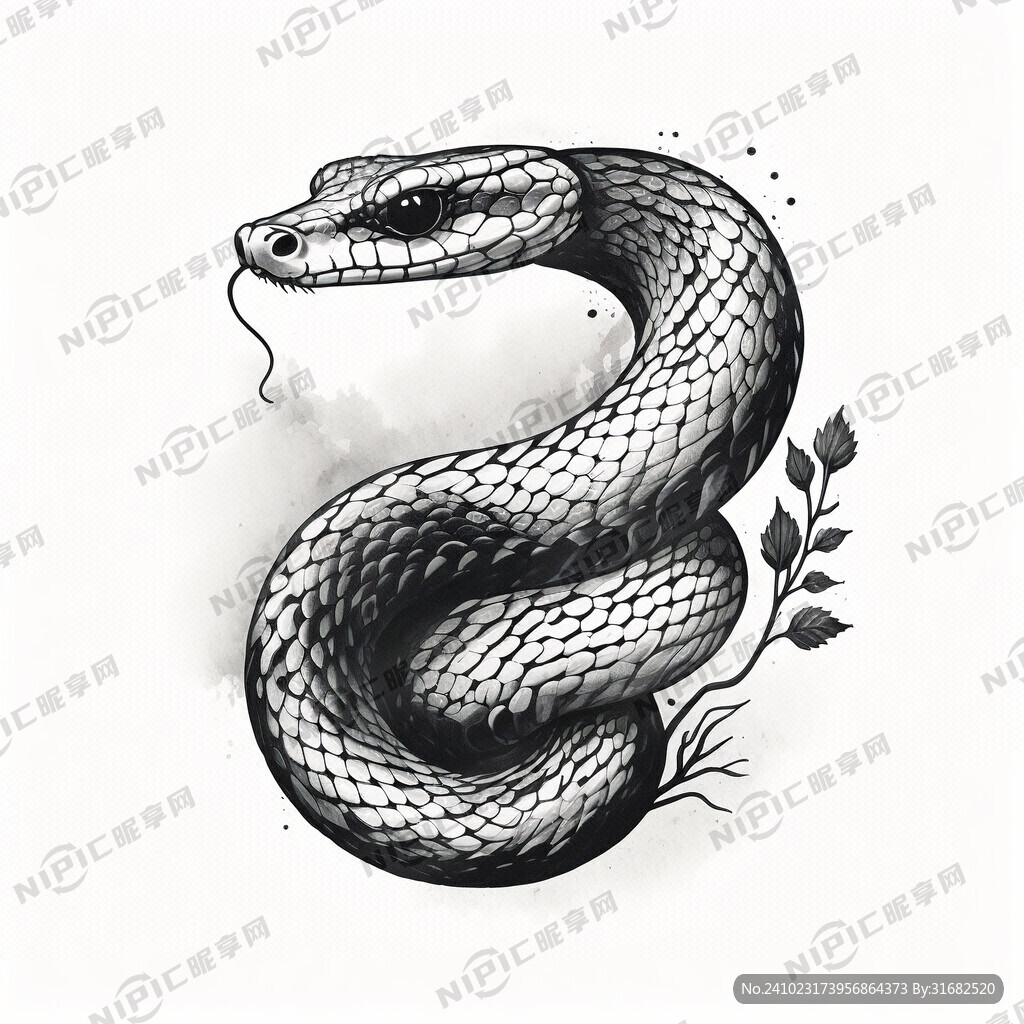 手绘 蛇 插画 黑白红