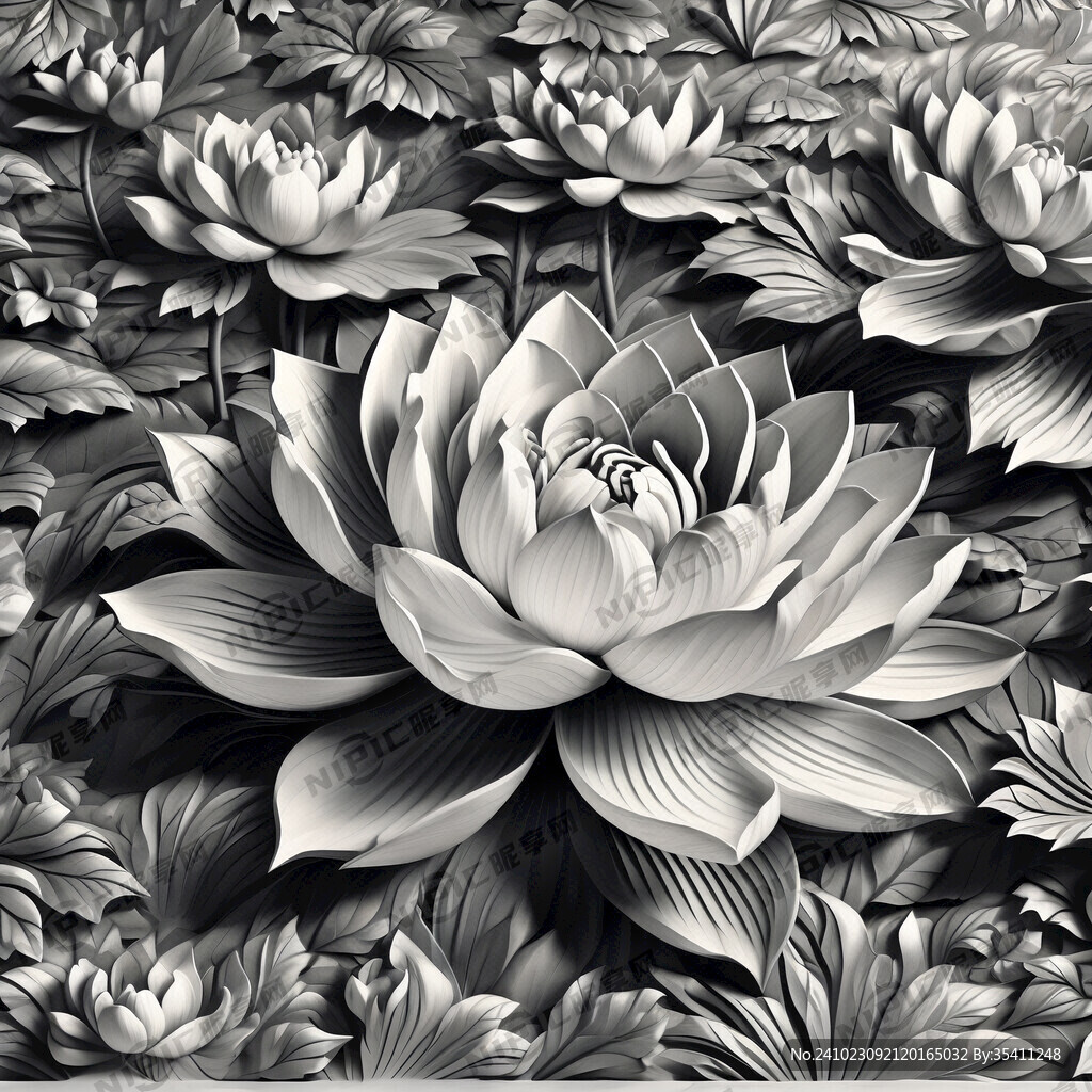浮雕 灰度图 莲花