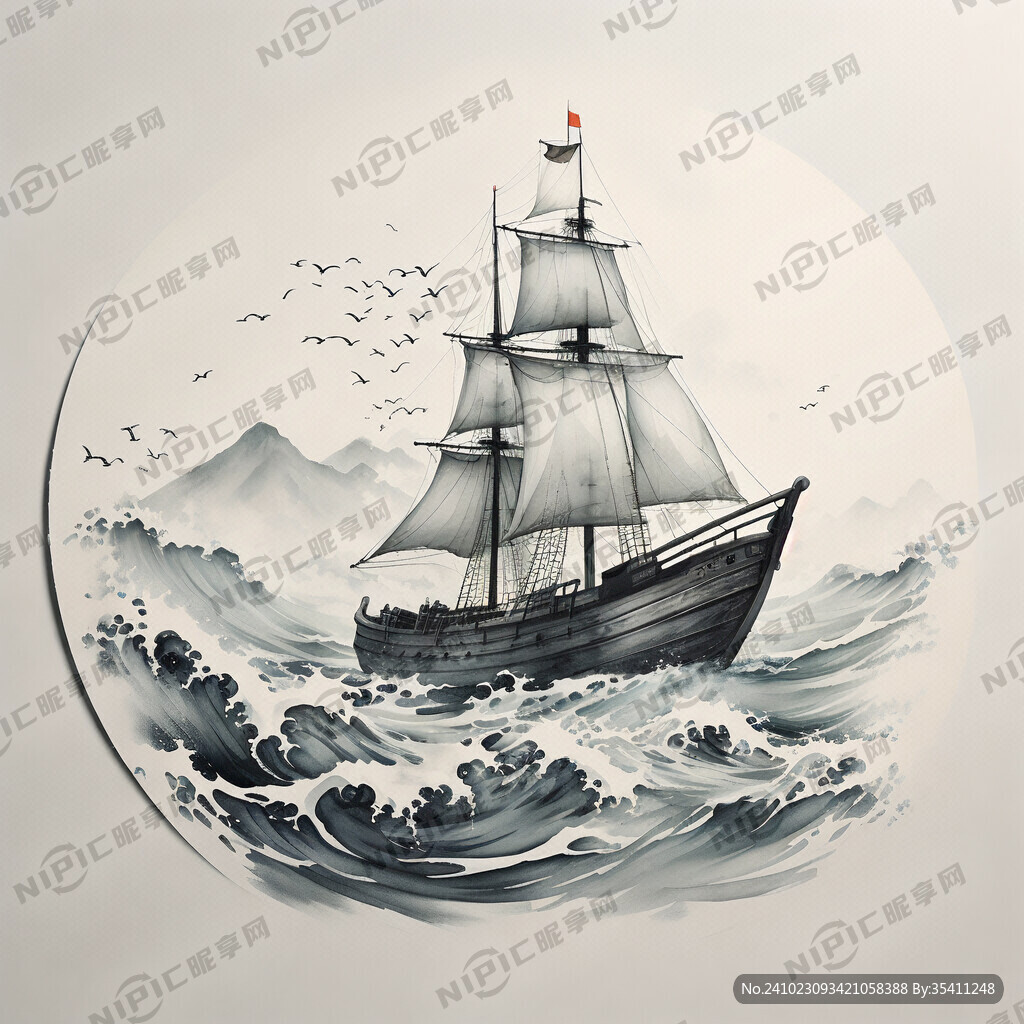 浮雕 灰度 船 浪花