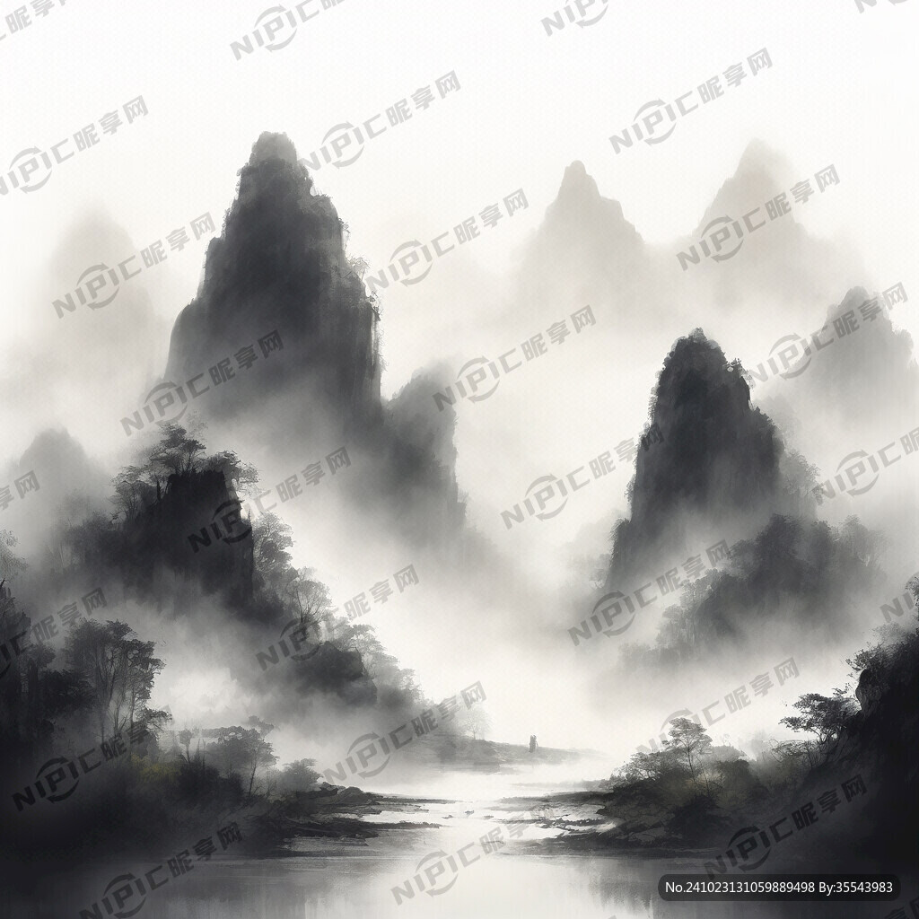 山谷 中国风 中国画 山水