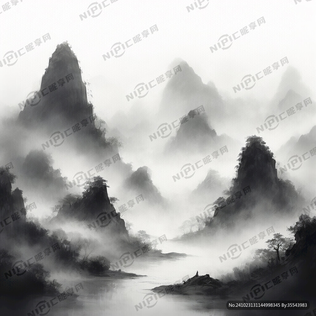 山谷 中国风 中国画 山水