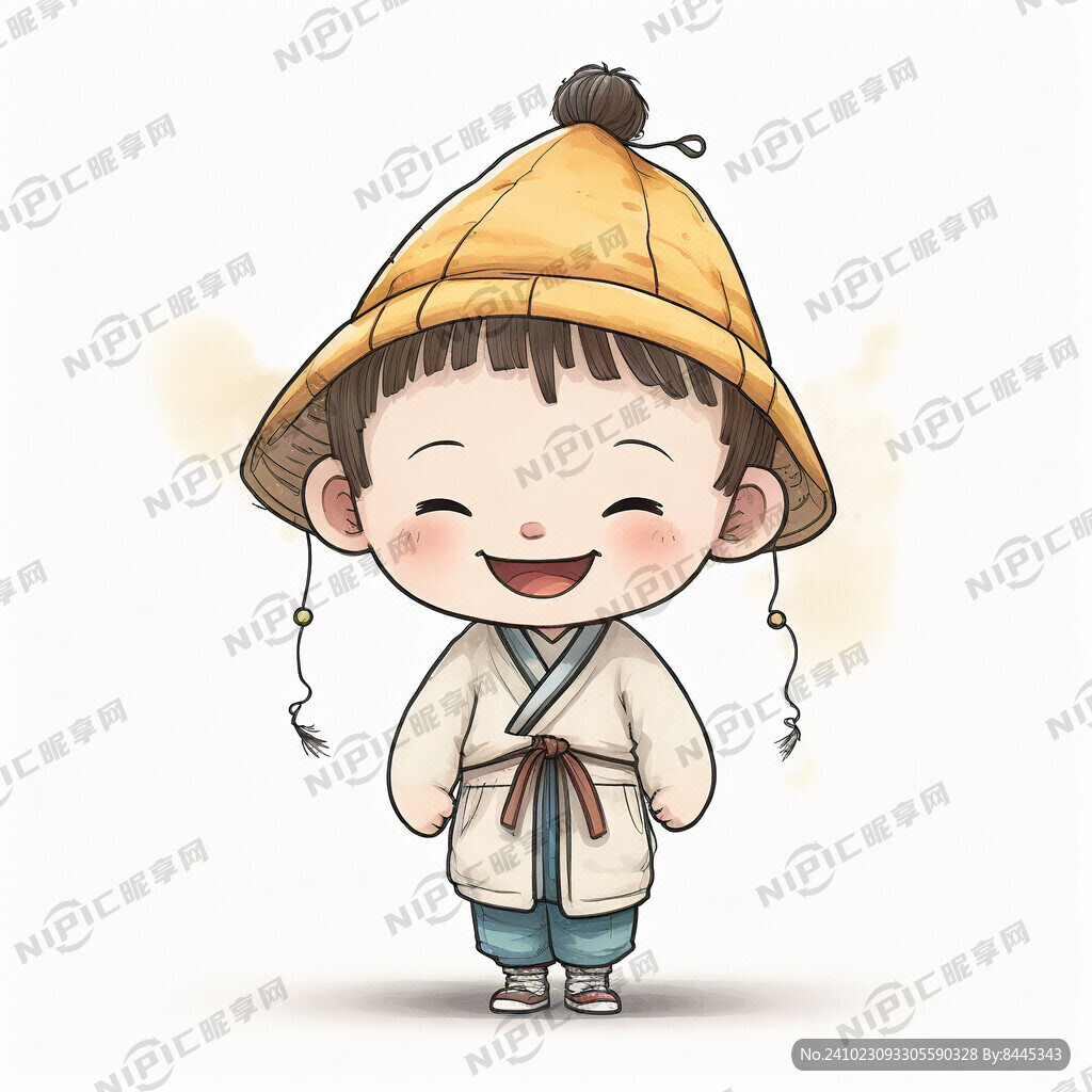 头戴释迦帽子的卡通中国孩子