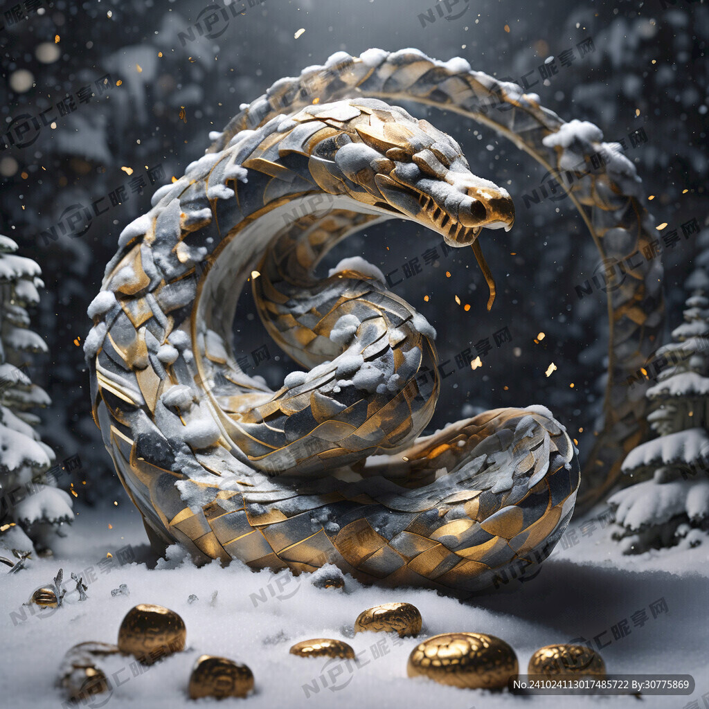 蛇年 金钱雪雕作品
