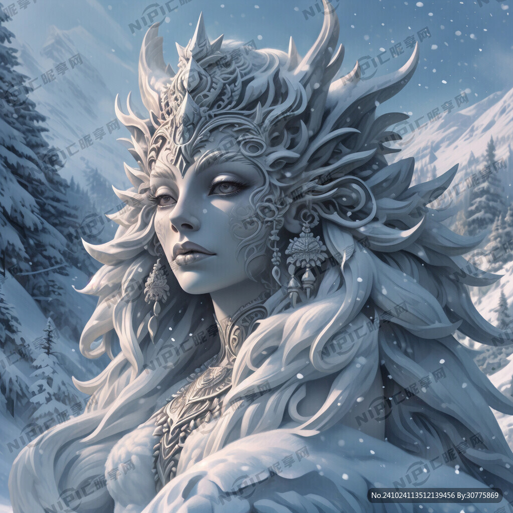 雪山女神头像雪雕