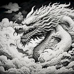 手绘，龙，插画，黑白