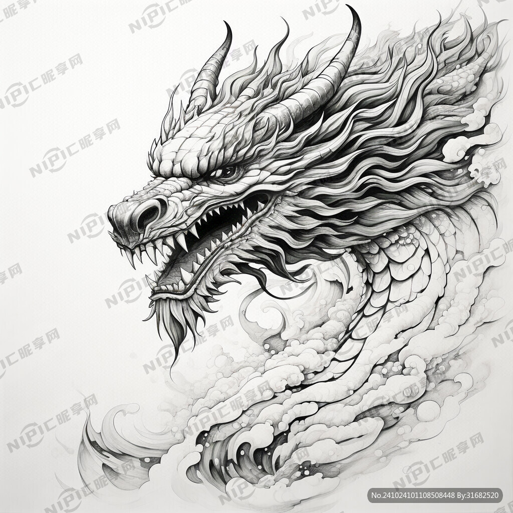 手绘 龙 插画 黑白