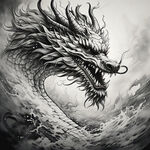 手绘，龙，插画，黑白