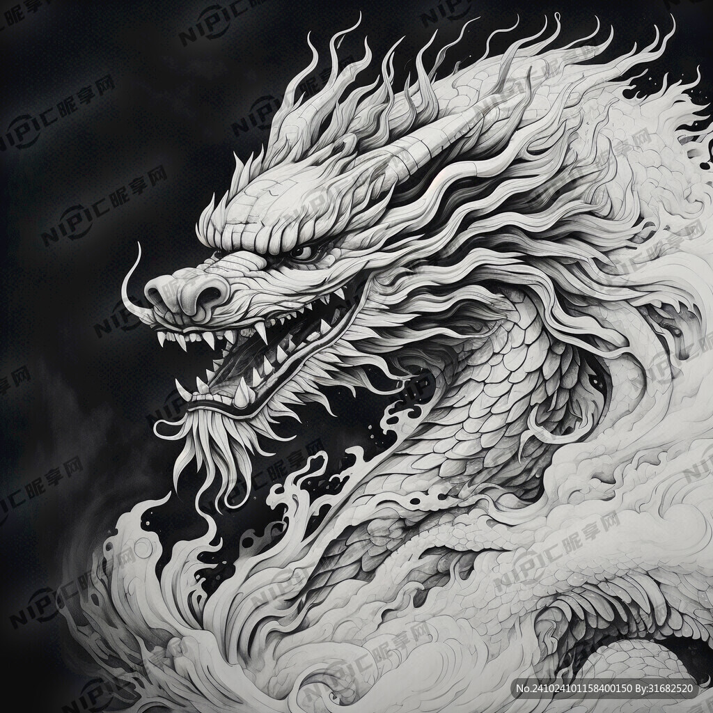 手绘 龙 插画 黑白