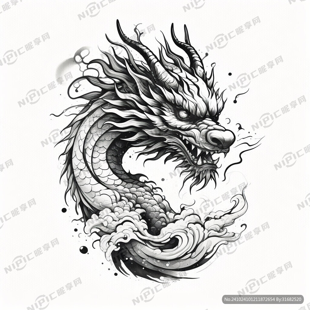 手绘 龙 插画 黑白
