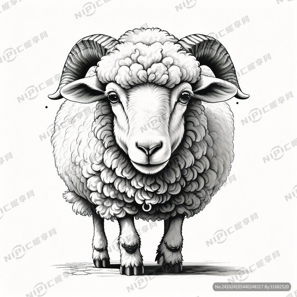 手绘 羊 插画 黑白