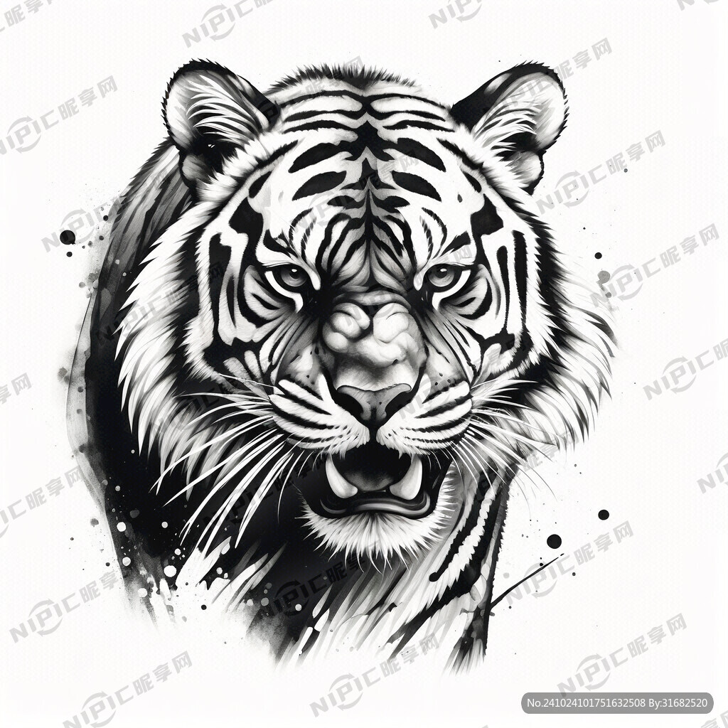 手绘 虎 插画 黑白