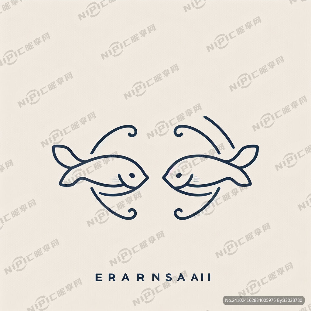 两条鱼交缠的标志 线条要简约