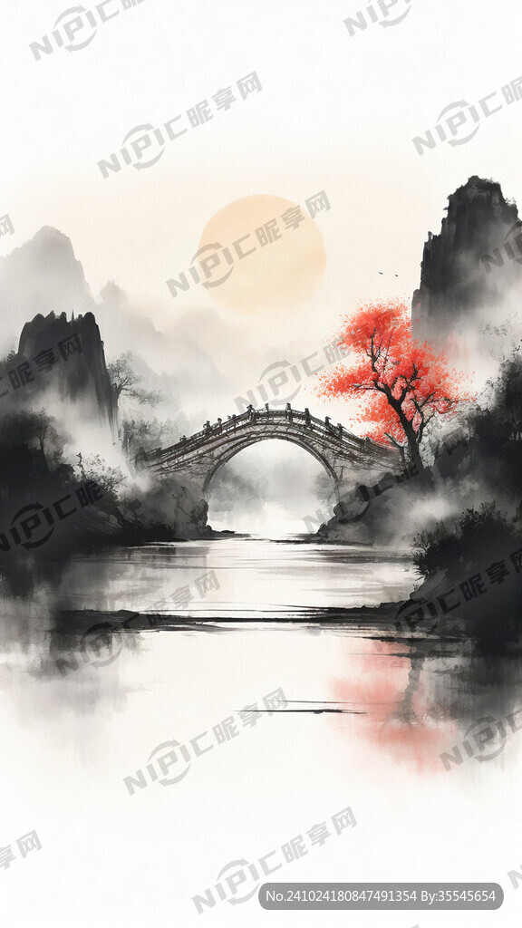 黑白配色 简约风 淡墨山水画