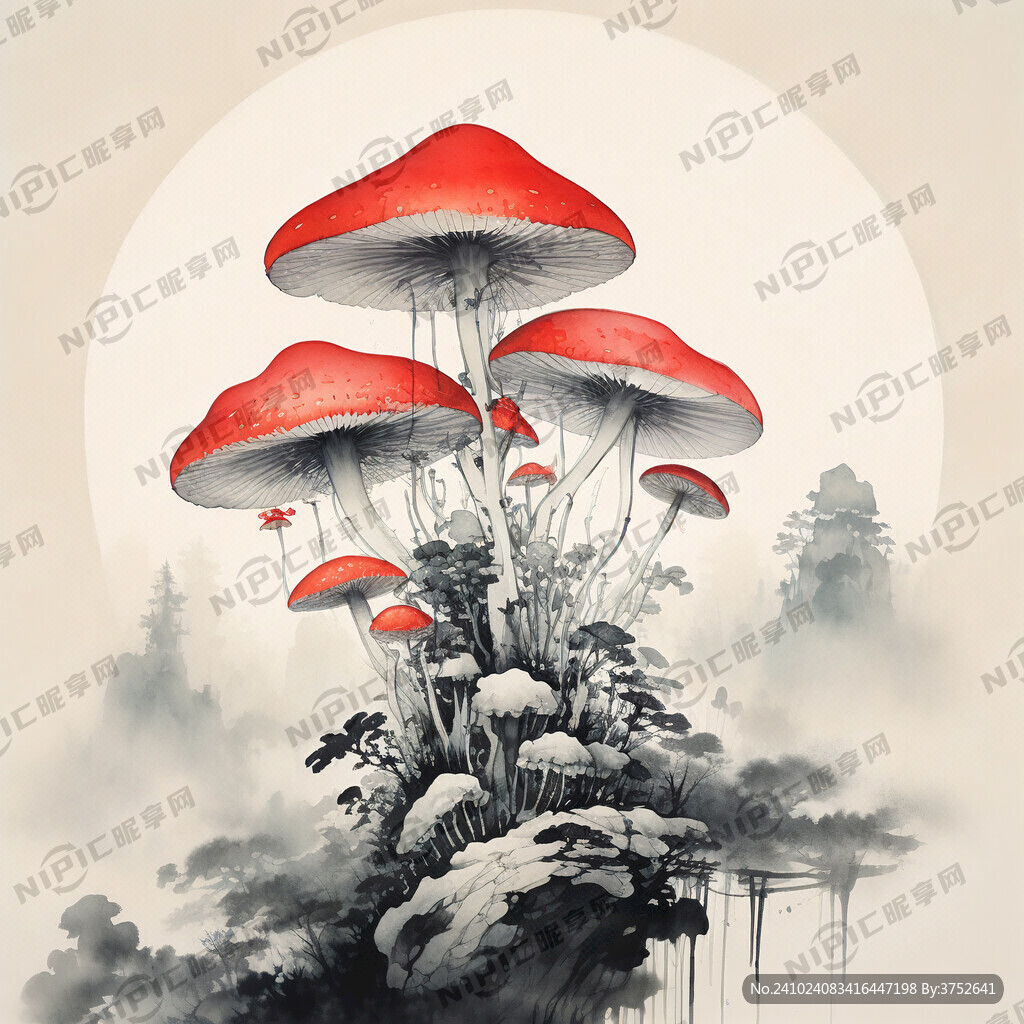 蘑菇  云 中国风 水墨风格
