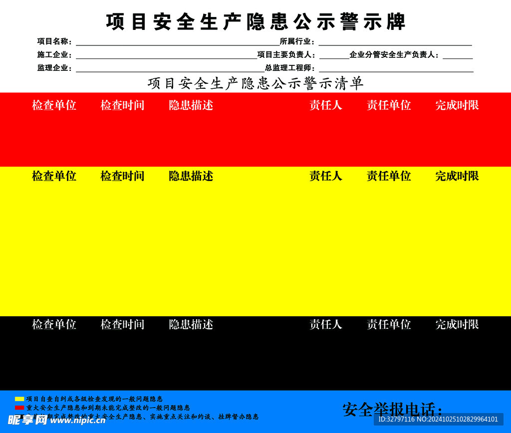 项目安全隐患公示警示牌