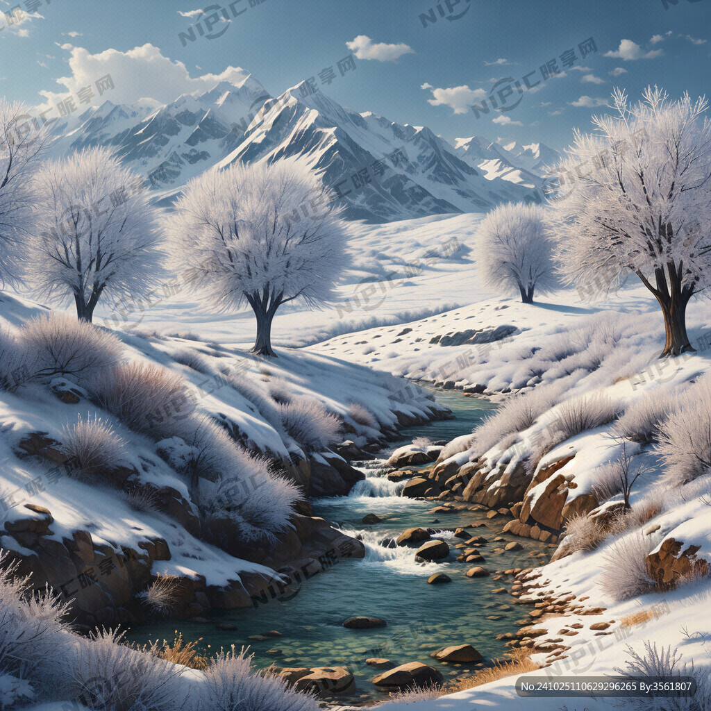 雪山 草原 小河 核桃树