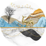 麋鹿山脉山水挂画圆形装饰画