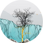 简约树山脉中式圆形挂画装饰画