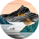 山脉湖泊圆形挂画装饰画
