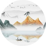 水墨湖泊圆形挂画装饰画