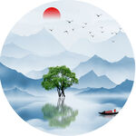 水墨湖泊圆形挂画装饰画