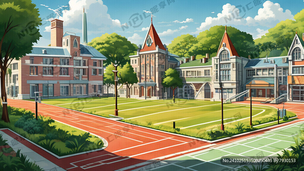 卡通学校  建筑  操场  