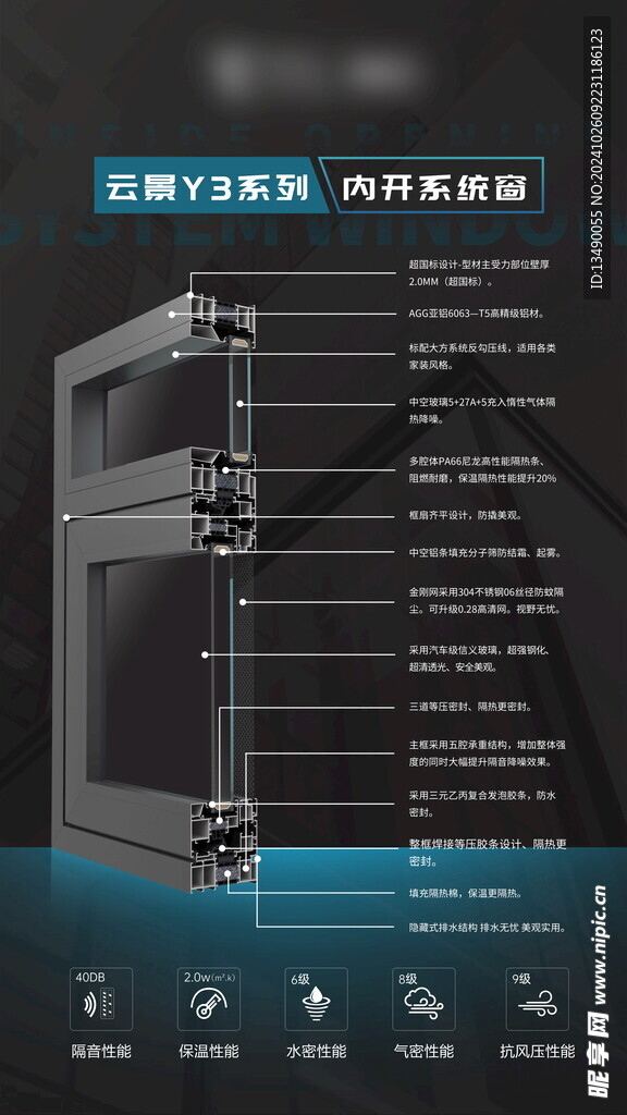 门窗样角截面图 云景
