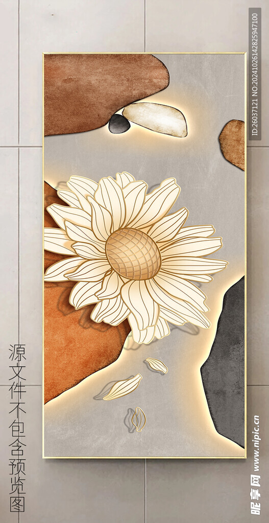 现代手绘油画肌理花朵玄关装饰画