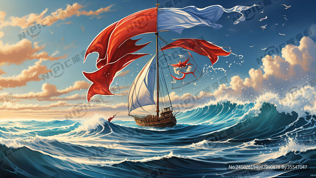 乘风破浪主题班旗 海浪 帆船