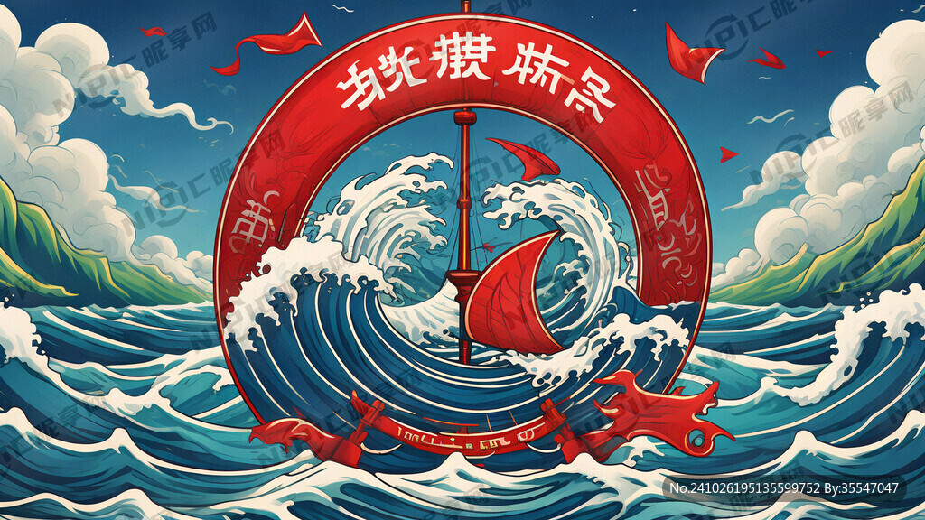 乘风破浪主题班旗 海浪 帆船