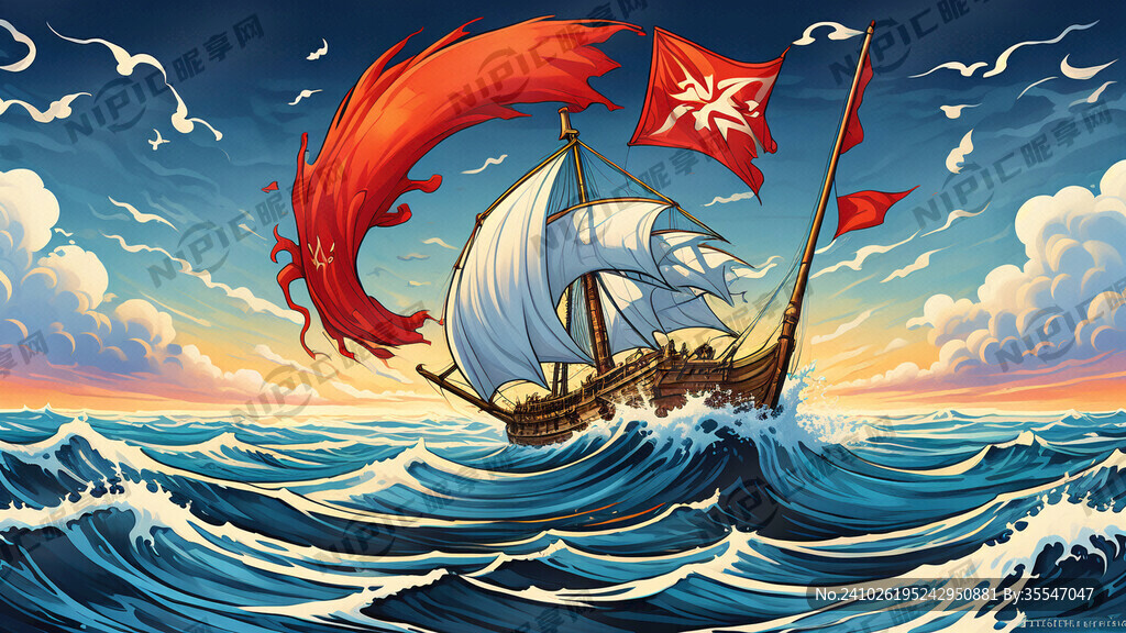 乘风破浪主题班旗 海浪 帆船