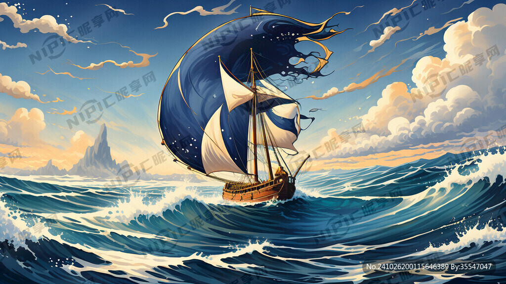 乘风破浪主题班旗 海浪 帆船