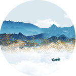 水墨山脉圆形挂画装饰画