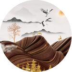 山脉湖泊圆形挂画装饰画