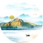 山脉湖泊圆形挂画装饰画